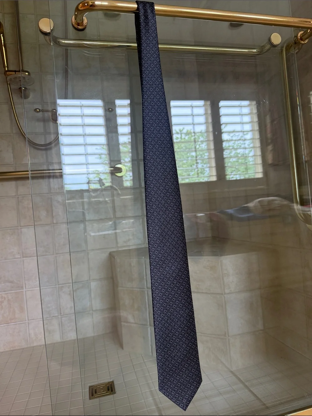 Brioni Navy Blue Geometric Silk Tie